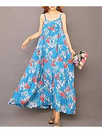Yesno - Vestido largo estilo bohemio con estampado floral para mujer, cintura imperio, con correa de espagueti, para verano, playa, verano, XS-5X E75, Casual, XXL