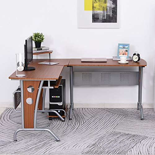 LShaped Corner Computer Office Desk Workstation with Rolling