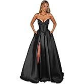 GIOVZIC Strapless Prom Dress for Women 2026 Sequin Satin Bridesmaid Dresses with Slit Long Party Pageant Gowns AKO018