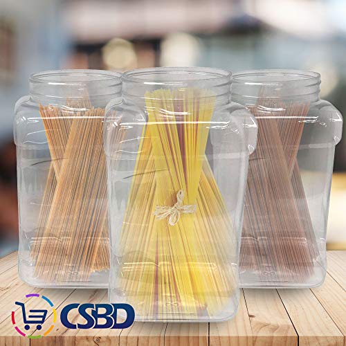 CSBD 1 Gallon Clear Plastic Jars with Ribbed Liner Screw On Lids, BPA