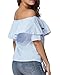 Romacci Women's Ruffle Off Shoulder Embroidered Floral Striped Tie Front Casual Crop T-shirt Top Blouses