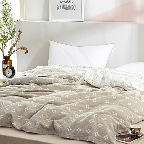 Photo 1 of 2 Layer Cozy Lightweight Muslin Cotton Blanket for Bed, Couch & Sofa, Summer Bedding Coverlet with Pattern,Camel,Twin 59''x78''