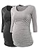 BBHoping Women's Side Ruched 3/4 Sleeve Maternity Scoopneck T Shirt Top Pregnancy Clothes,Black Grey,Medium