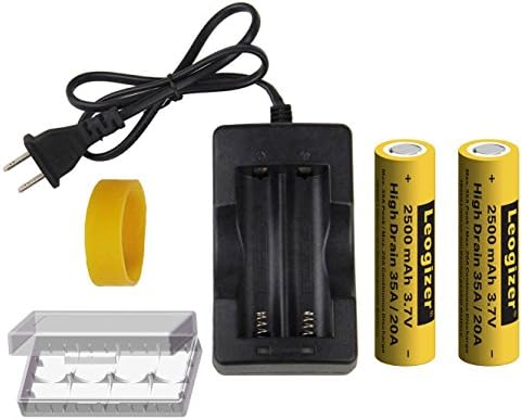 Leogizer 2xPCS 18650 High Drain Lithium ion Battery with Charger, 3.7V Li-ion Rechargeable 2500mAh Max.35A Peak/20A Continuous Discharge, Independent 2 Bays 1.5A Quick Charger