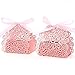 ponatia 50 Pieces/Lot Laser Cut with Ribbon Wedding Party Favor, Wedding Gift Bags Chocolate Candy and Gift Boxes (Pink)