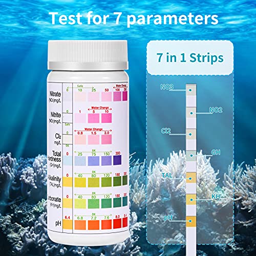 7Way Aquarium Test Strips, 100 Strips Aquarium Testing Kit for