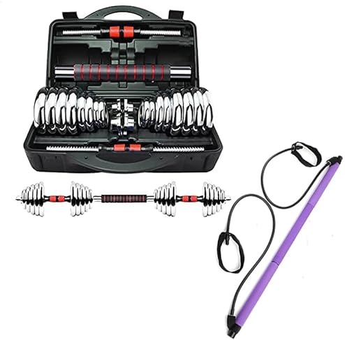 Dumbbell Barbell 20K Chrome Silver with Pilates Stick Bar Portable