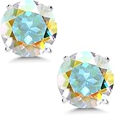 Gem Stone King 2.00 Cttw Round 6MM Mercury Mist Mystic Topaz 14K White Gold Stud Earrings For Women Men