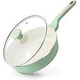 SENSARTE Nonstick Ceramic Skillet with Lid 10-inch, 3.5QT Non Toxic Deep Frying Pan, Dishwasher Safe Saute Pan with Lid, Stay-cool Handle, Healthy Induction Cooking Pot, Green