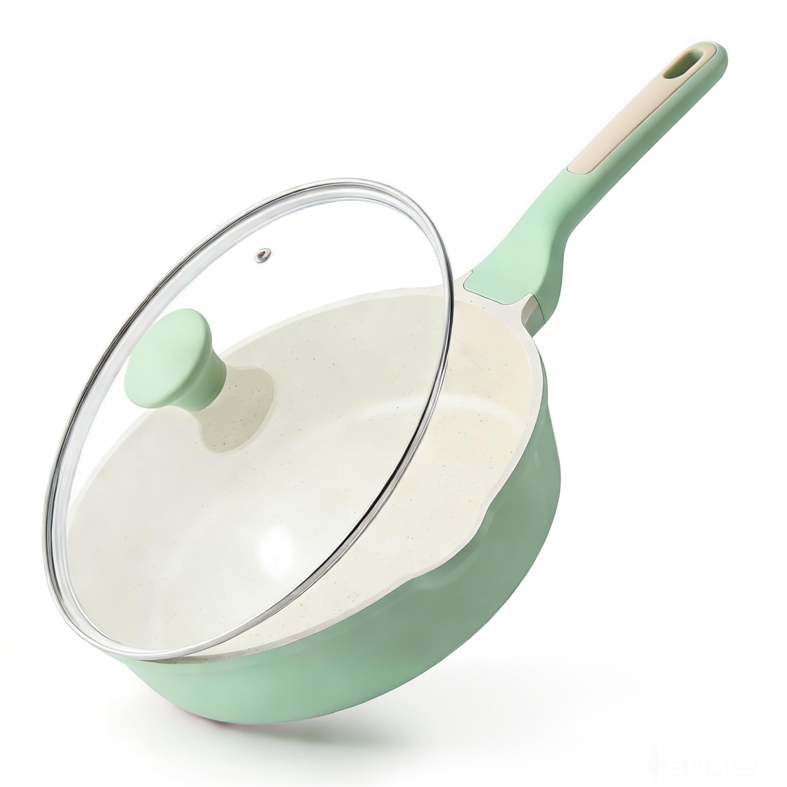 SENSARTE Nonstick Ceramic Skillet with Lid 10-inch, 3.5QT Non Toxic Deep Frying Pan, Dishwasher Safe Saute Pan with Lid, Stay-cool Handle, Healthy Induction Cooking Pot, Green Image