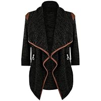 JESPER Womens Winter Knitted Casual Long Sleeve Waterfall Collar Cardigan Jacket Outwear Black