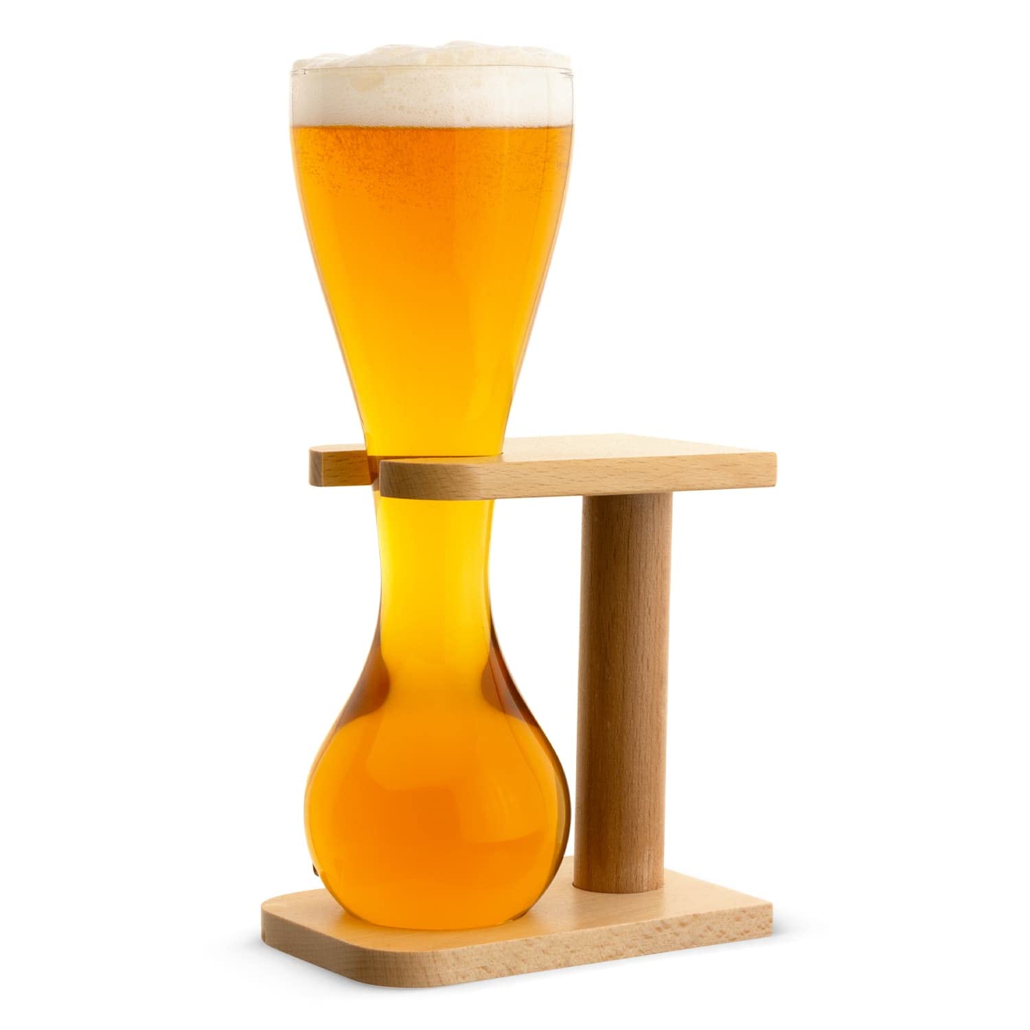 CKB LTD® Quarter Yard Tall Ale Glass With Smart Birch Wood Stand Holder Kwak - You Can Fill This Tall Sleek Glass To The Brim -Produced In Stylish Borosilicate Glass- Capacity 400ml
