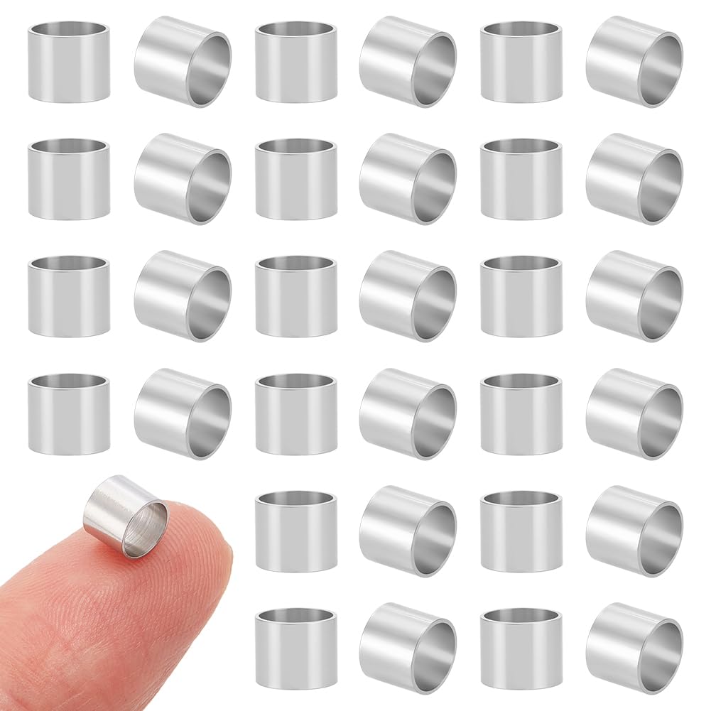 UNICRAFTALE About 100pcs 6mm Column Beads European Stainless Steel Loose Beads 5mm Hole Column Bead Find for Bracelets Necklaces Jewelry Making, Stainless Color