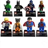 MTARA Iron Man Spiderman Superman Batman Hulk Wolverine 8 Mini Figures Set Lego Fit Free, Colorful