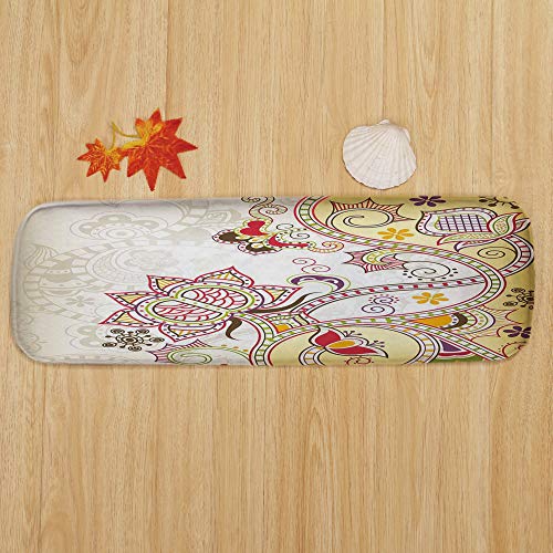 SoSung Floral Coral Fleece Stair Treads,Stair Tread Mats,Asian Oriental Flower Ornaments Pattern Curvy Swirled Abstract Design Colorful Art,(Set of 5) 8.6"x27.5"Multicolor