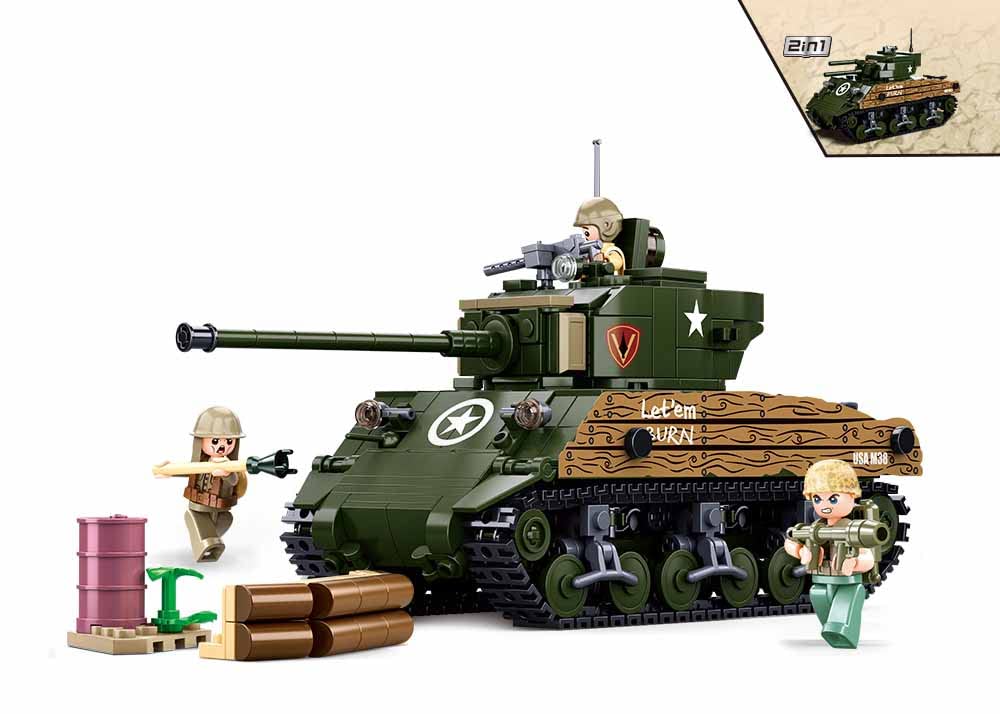 Sluban Klemmbausteine M38-B1110 WWII-M4A3 (76W) Medium Tank, Green
