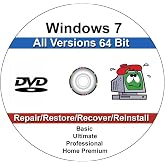 Computer Werx Compatible with Windows 7 Professional, Home Premium, Ultimate &amp; Basic 64 Bit Repair, Install, Recover &amp; Restore DVD