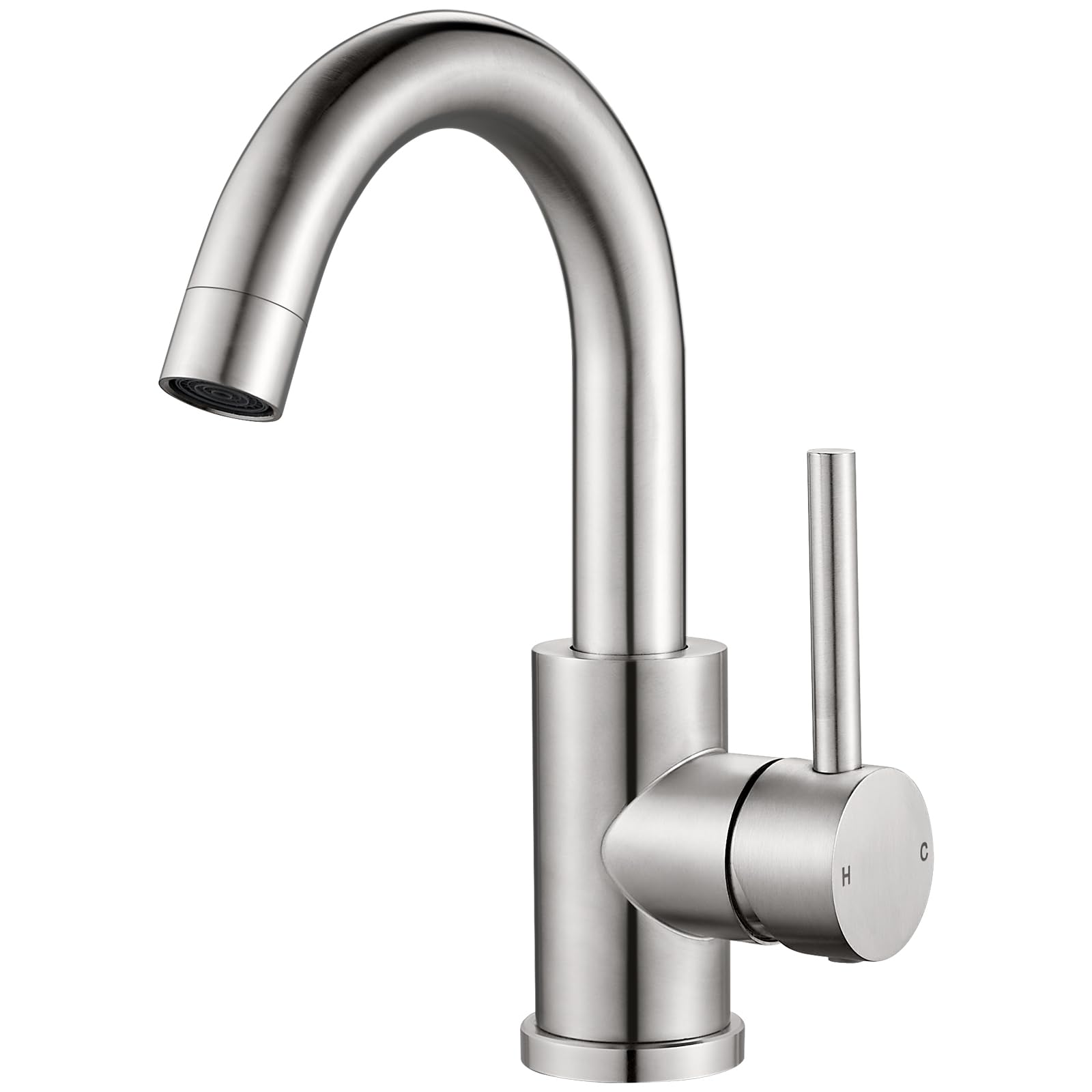 Modern Basin Mixer Tap 360° Swivel Bathroom Sink Taps, Stainless Steel Single Lever Bathroom Sink Tap Mixer, Basin Tap with G1/2 UK Standard Fittings, Hot & Cold Water Control, Brushed Nickel