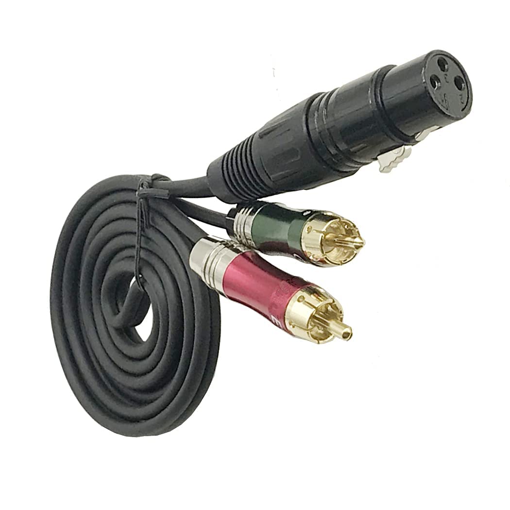 LiKuCo Unbalanced XLR Female to Dual RCA Y Splitter Breakout Cable, 1 XLR Female to 2 RCA Male Y Breakout Cable Adapter Cord (1RCA F to 2RCA M 3.3FT)