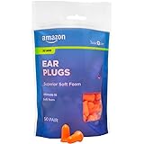 Amazon Basic Care Soft Foam Earplugs, 33dB Noise Reduction Rating, 100 Count (1 Pack of 50 Pairs)