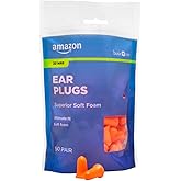 Amazon Basic Care Soft Foam Earplugs, 100 Count (1 Pack of 50 Pairs)