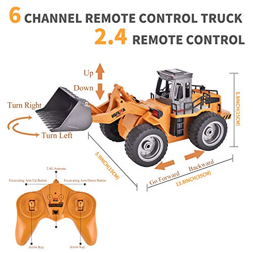 Yuboa Remote Control Truck RC Front Loader,RC Bulldozer Metal 6 Channel RC Tractor 2.4Ghz 4WD Construction Vehicle RC Truck Front End Loader Toy Present for Kids Boys Yellow
