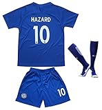 2017/2018 Chelsea Home #10 HAZARD Football Futbol Soccer Kids Jersey Shorts Socks Set Youth Sizes (12-13 YEARS)