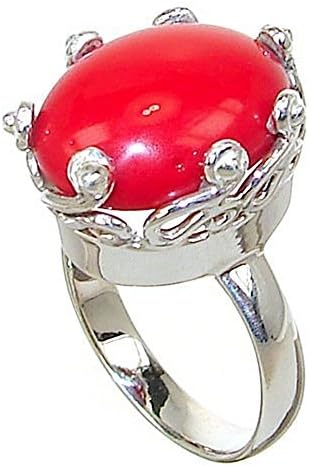 Red Coral Sterling Silver Ring size 7