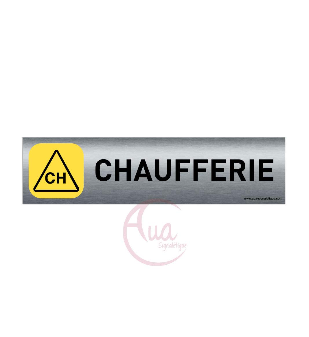 AUA SIGNALETIQUE - Plaque de porte Aluminium brossé imprimé AluSign - 200x50 mm - Double Face adhésif au dos (chaufferie)