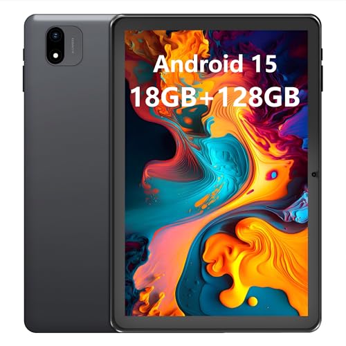 Paaxoo Android Tablet, 10.1 Zoll Android 15 Tablets 18GB (6+12) RAM 128GB ROM, 1280x800 IPS HD Touchscreen, 6000mAh Akku, Bluetooth, Dual Kamera, GMS, WiFi