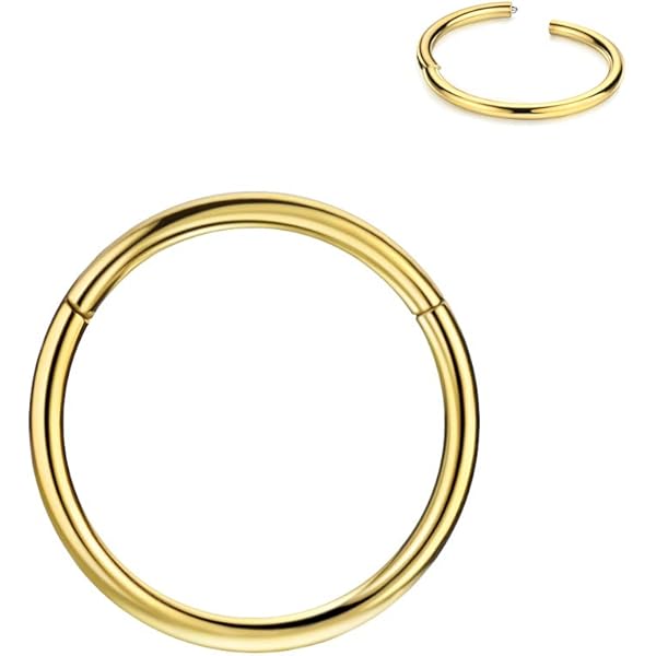 thumbnail image 2 of Jstyle Surgical Steel Nose Rings Hoop Women Hypoallergenic Septum Rings Hinged Clicker For Helix Daith Tragus Rook Conch Lip Ring Hoop Cartilage Earring Body Piercing Jewelry Gold 18G 8MM 10MM 2 of 9