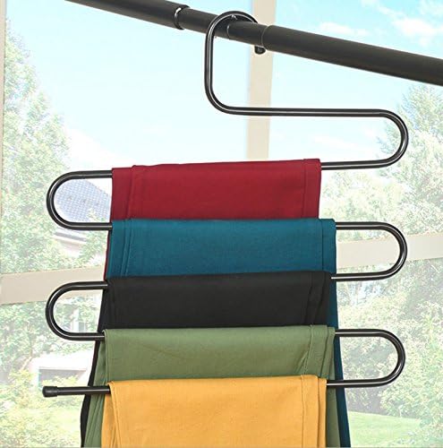 XIAOHE High Quality Non-slip S-type Hangers Clothes Coat Suit Trouser Tie Pants Scarf Rack (Black)