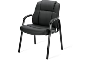 UOCFYK PU Leather Conference Room Chair, Tall Back Chairs with with Padded Arms and No Wheels, Guest Chair for Reception Waiting Room Black