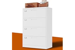 BYNSOE 4 Drawer File Cabinet with Lock Metal Lateral File Storage Cabinet Office Home Steel Lateral File Cabinet for A4 Legal/Letter Size Wide File Cabinet Locked,Assembly Required (4 Drawer, White)