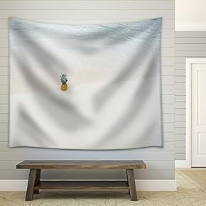 Pineapple on The Beach with Clear Waves and White Find Sand - Fabric Wall Tapestry Home Decor - 51x60 inches