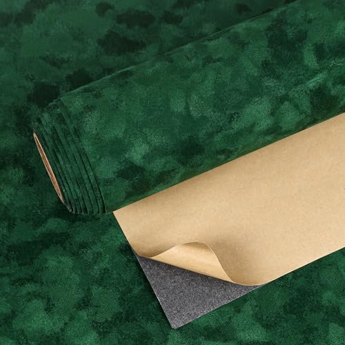 VEELIKE Self-Adhesive Wallpaper Vintage Green Velvet Texture Wallpaper Dark Green Fabric Adhesive Foil Velvet and Felt Foil for Furniture Bedroom Jewelry Boxes Drawers 40cm × 300cm