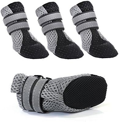 Ohkuu Pet Walking Shoes,Mesh Breathable Soft Non-Slip Dog Paw Protector Boots with Reflective Velcro For Small Dog like Poodle(Teddy)/Schnauzer/Pug/Welsh Corgi (M)