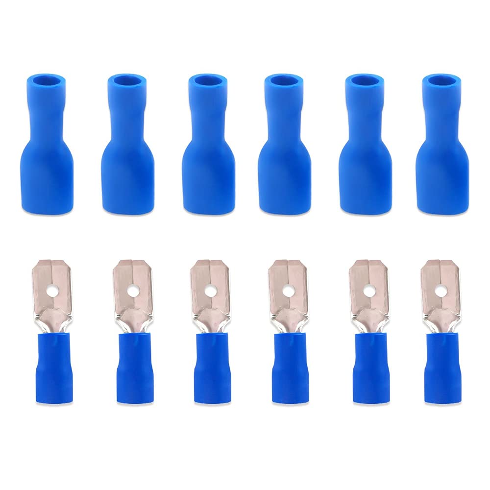Ruidee 100PCS 16-14 AWG Insulated Male/Female Wire Connectors Spade Terminal Electrical Wire Crimp Connectors (Blue/UPSL)