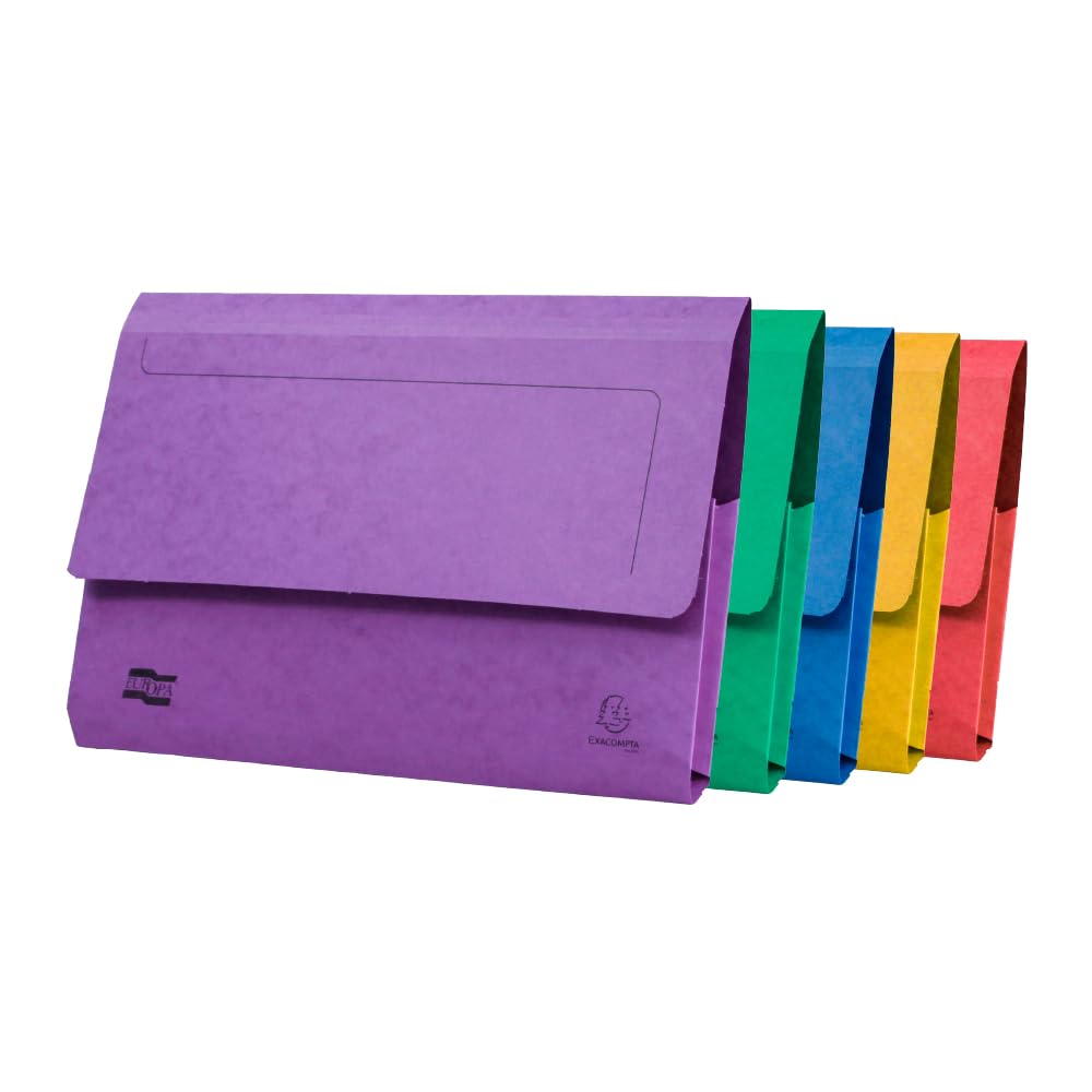Exacompta Europa Document Wallets, 265 gsm, A4 - Assorted Colours, Pack of 10