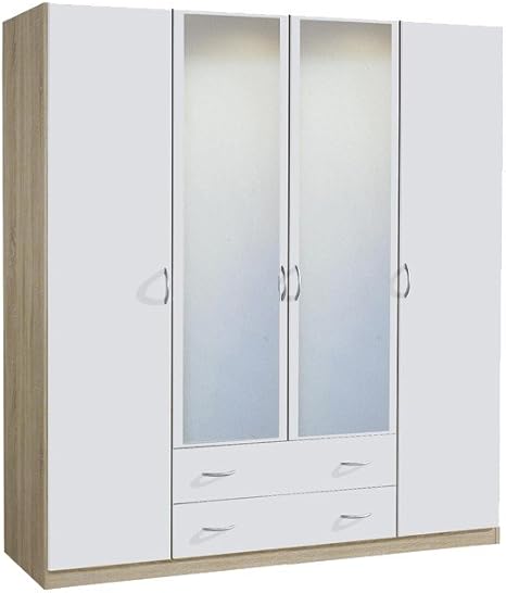 Rauch Kleiderschrank Case 4 Turig Mit Spiegeltur Eiche Sonoma Nachbildung Weiss Amazon De Kuche Haushalt