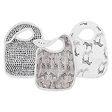 aden + anais Silky Soft Snap Bib, 100% Viscose Bamboo Muslin, Soft Absorbent 3 Layers, Adjustable, 9” X 13”, 3 Pack, Sahara Motif, Zebras