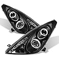 AKKON - For Toyota Celica Black Bezel Dual Halo Projector DRL LED Headlights Driver/Passenger Replacement Lamps