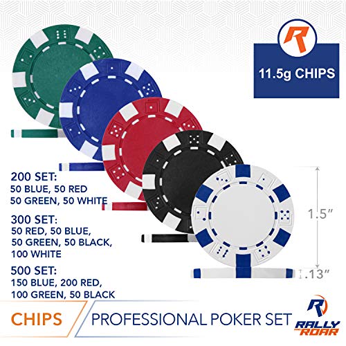 Professional 500 Chips (11.5g) Poker Set with Case by Rally & Roar - Complete Poker Playing Game Sets with Casino Style Chips, Cards, Dice, Aluminum Color Case & Keys