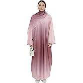 Prlemend Muslim Abaya for Women Gradient Color Cardigan Islamic Flash Robe Prayer Clothes with Hijab