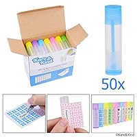 Lip Balm Container Tubes - 50-Pack (10x5 colors) - DIY - 3/16 Oz (5.5 ml) - Including 50 Writeable (10x5 colors) & 50 Printed Lip Balm Stickers - Twist Mechanism and a Cap - Empty - Make Lip Balm