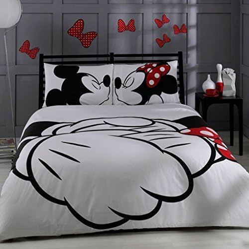 100% Turkish Cotton Disney Mickey &amp; Minnie Full Double Queen Size Quilt Duvet Cover Set Bedding Licensed