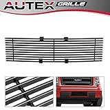 AUTEX F66789H Black Powder Coated Aluminum Horizontal Billet Lower Bumper Grille Insert Compatible With Ford F150 2009 2010 2011 2012 2013 2014 Lower Grill Insert