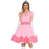 For G and PL Halloween Women's Princess Peach-Color Costume Adult Short Sleeve Sexy Costume Cosplay Dress Pink with Crown L