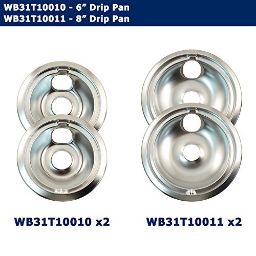 Edgewater Parts (2) WB31T10010 6" Drip Pan + (2) WB31T10011 8" Drip Pan Set for GE, Kenmore, and Hotpoint Ranges and Cooktops - Thumbnail 4