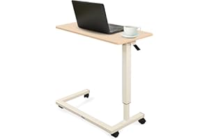 Medacure Hospital Bed Table, Light Oak - Overbed Table with Wheels & Adjustable Height - Food, Laptop, and Reading Overbed Desk - 50lb Capacity Over The Bed Table